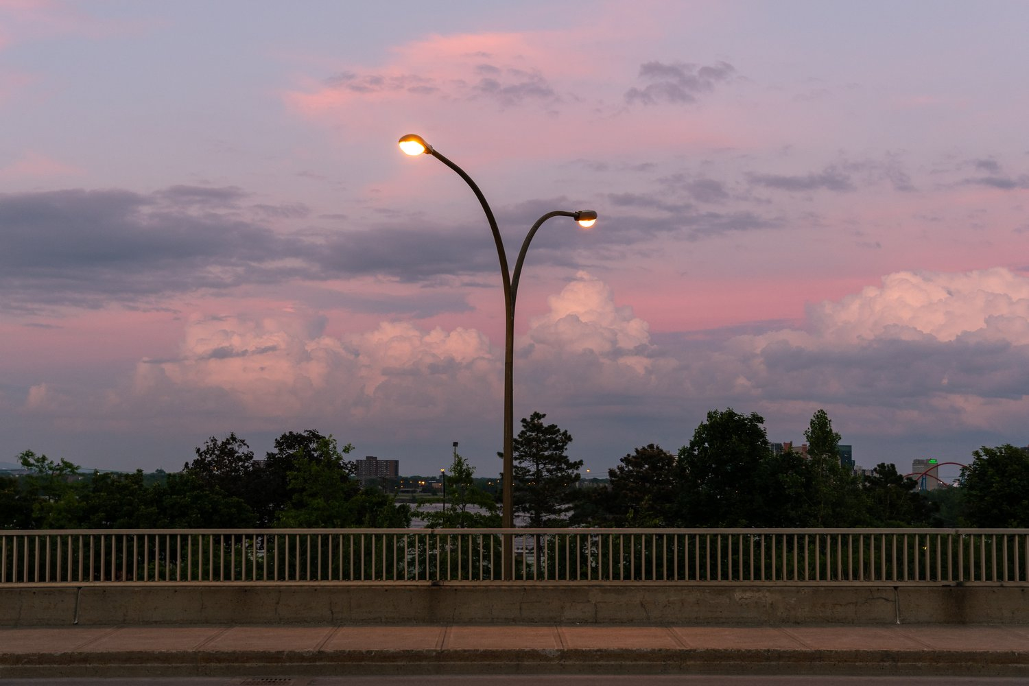 Stylowa lampa parkowa na słupie wśród drzew